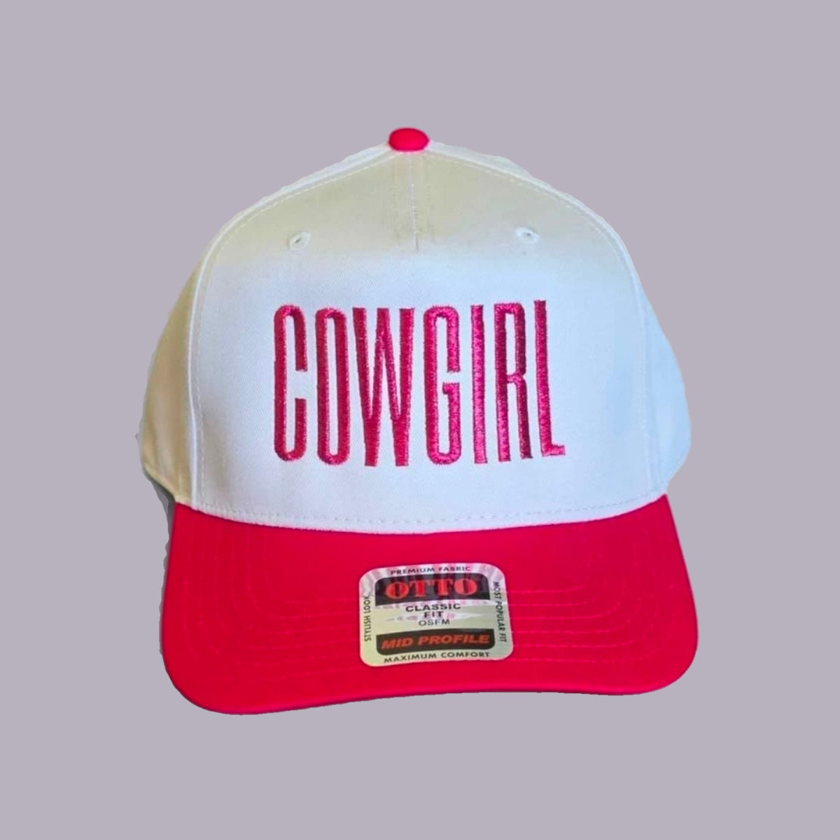 Cowgirl Embroidered Hat — product view on grey-purple background