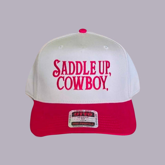 Saddle Up, Cowboy Embroidered Hat — product view on grey-purple background