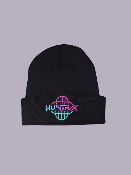 Huntrix Embroidered Beanie / Toque — Black — product view on grey-purple background