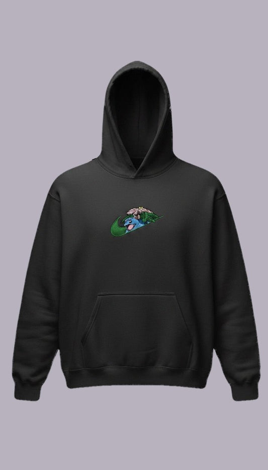 Venusaur Nike Swoosh Embroidered Hoodie | Pokémon — product view on grey-purple background