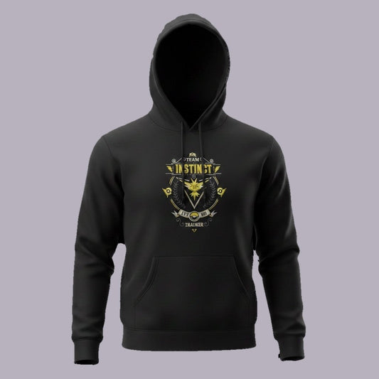 Team Instinct Embroidered Hoodie | Pokémon GO Trainer — product view on grey-purple background