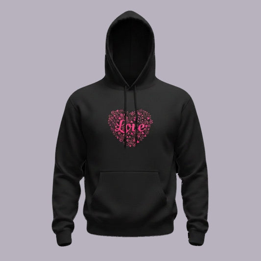 Love Floral Heart Embroidered Hoodie | Valentine's Gift — product view on grey-purple background