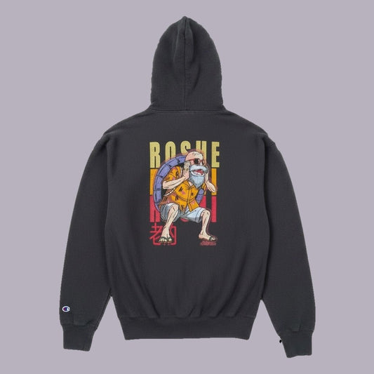 Master Roshi Embroidered Hoodie | Dragon Ball Z (Gildan or Champion) — product view on grey-purple background