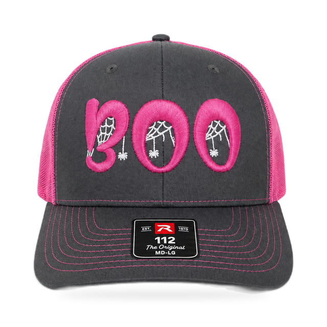 3D Puff Embroidered "BOO" Halloween Snapback Hat - Richardson 112 — product view on white background