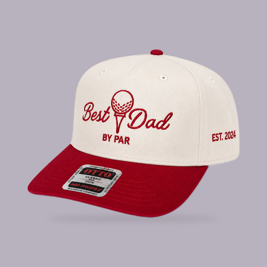 Best Dad By Par Golf Hat — product view on grey-purple background