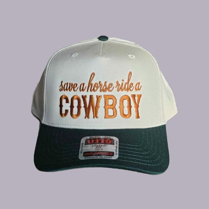 Save a Horse Ride a Cowboy Embroidered Hat — product view on grey-purple background