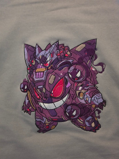Close-up of the 163,000-stitch Mecha Gengar embroidery