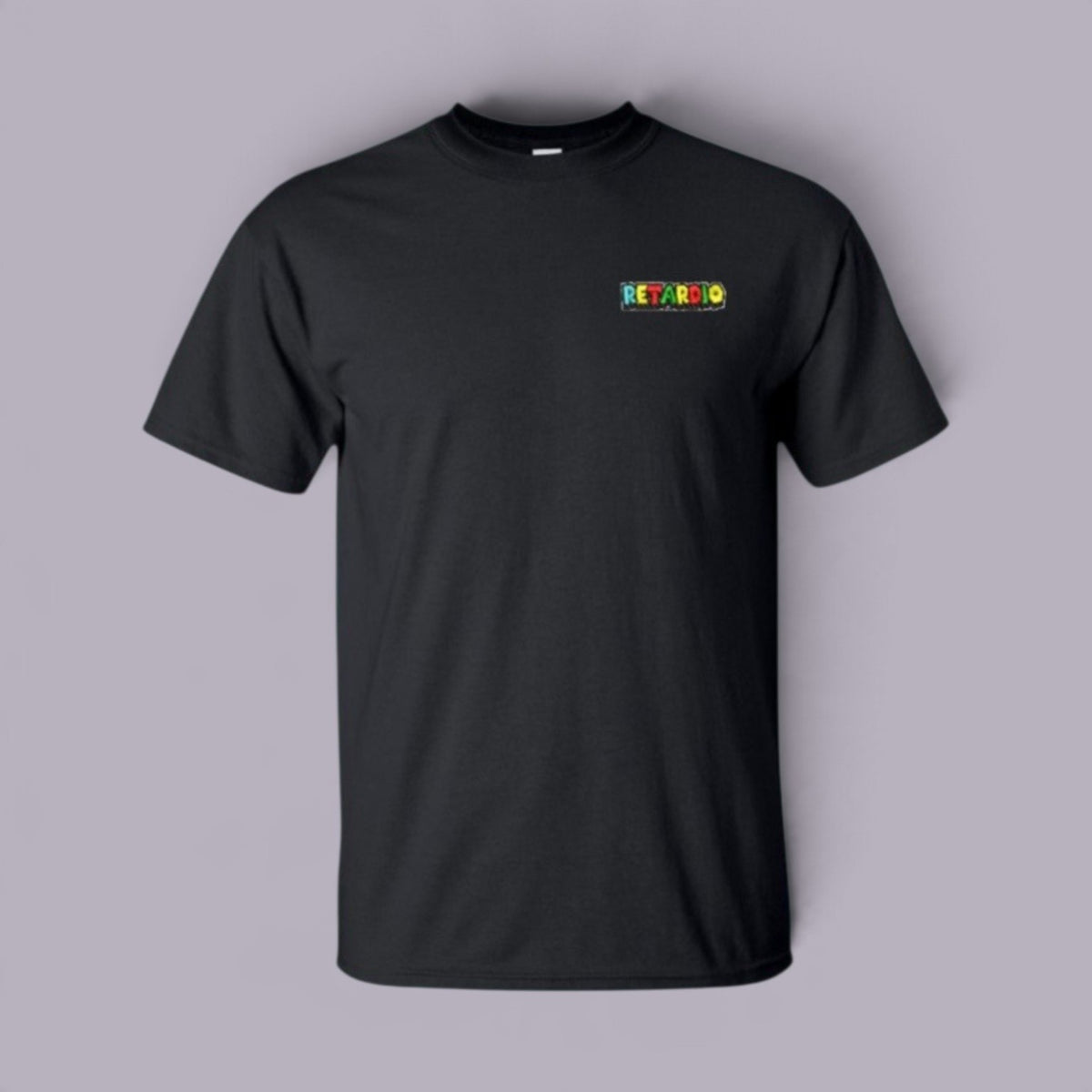 Black Retardio T-shirt with multicolour embroidery on the left chest