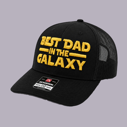 Best Dad in the Galaxy Snapback — product view on grey-purple background