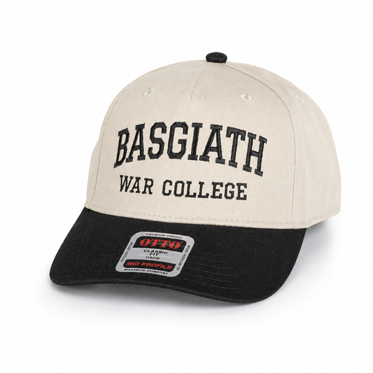 Basgiath War College Snapback Hat — Cream & Black Varsity Embroidered Cap