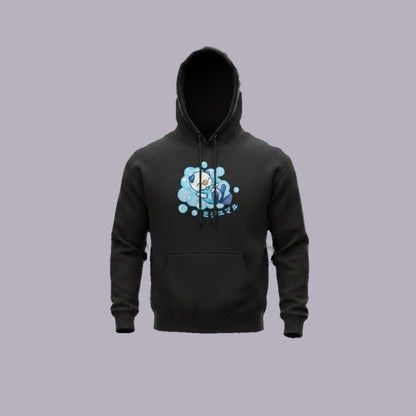 Oshawott Embroidered Hoodie | Pokémon (ミジュマル) — product view on grey-purple background