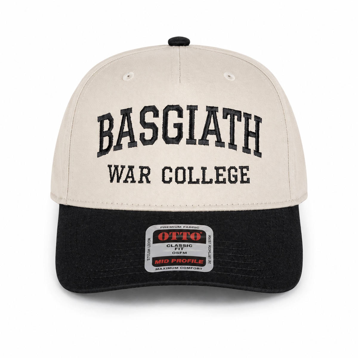 Basgiath War College Snapback Hat — Cream & Black Varsity Embroidered Cap