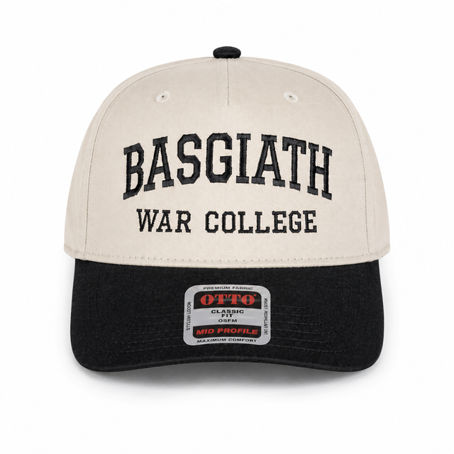 Basgiath War College Snapback Hat — Cream & Black Varsity Embroidered Cap