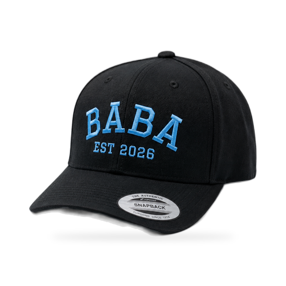 Baba EST 2026 Snapback Hat | Custom Year | New Dad Gift — angled view on white background
