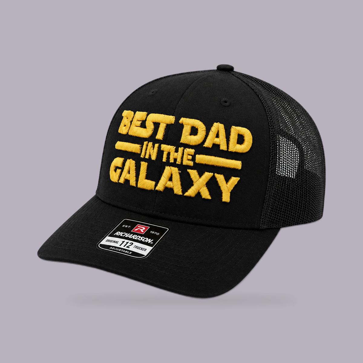 Best Dad in the Galaxy Snapback — product view on grey-purple background