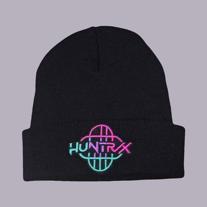 Huntrix Embroidered Beanie / Toque — Black — product view on grey-purple background