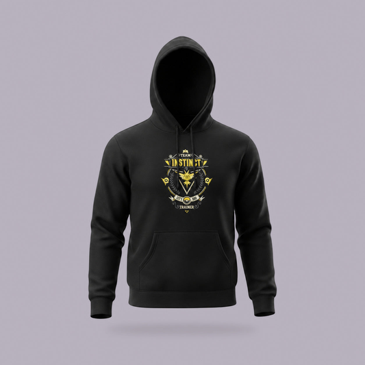 Team Instinct Embroidered Hoodie | Pokémon GO Trainer — product view on grey-purple background