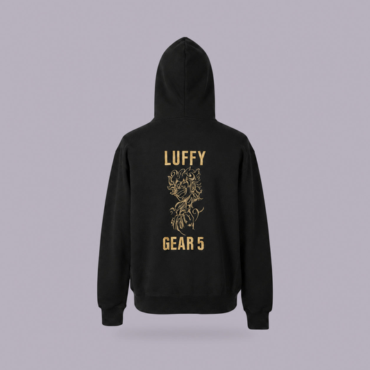 Luffy Gear 5 Embroidered Hoodie | One Piece (Gildan or Champion) — product view on grey-purple background
