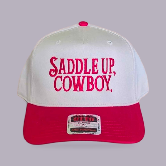 Saddle Up, Cowboy Embroidered Hat — product view on grey-purple background