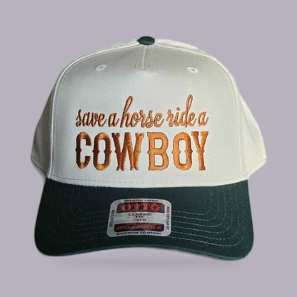 Save a Horse Ride a Cowboy Embroidered Hat — product view on grey-purple background
