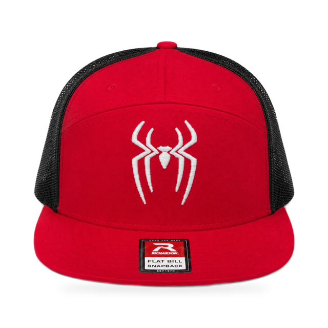 3D Puff Spider Embroidered Flat Bill Snapback — product view on white background