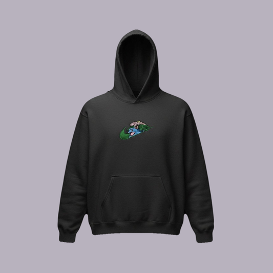 Venusaur Nike Swoosh Embroidered Hoodie | Pokémon — product view on grey-purple background